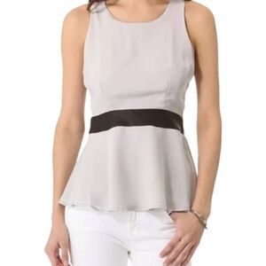PJK Grey Leather Accented Sleeveless Peplum Style Blouse Sz S